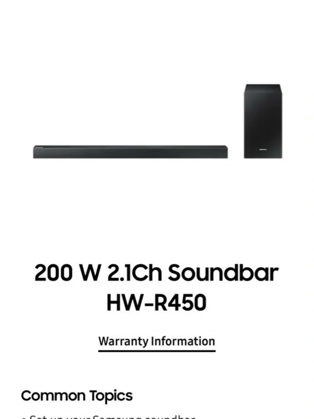 Samsung Black 2.1‑Channel Soundbar with Wireless Subwoofer